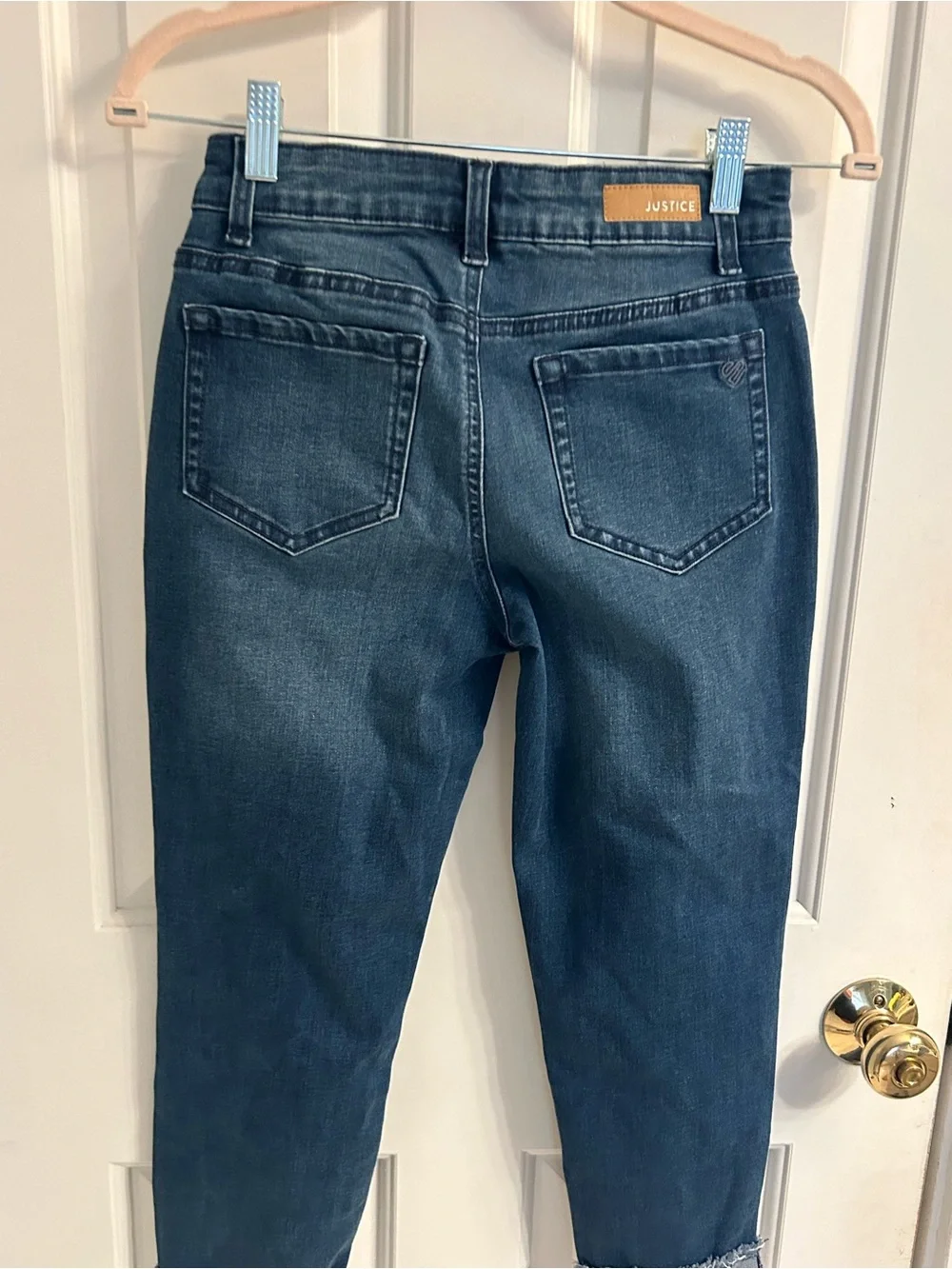 Girls Justice Dark Blue Distressed Cropped Jeans